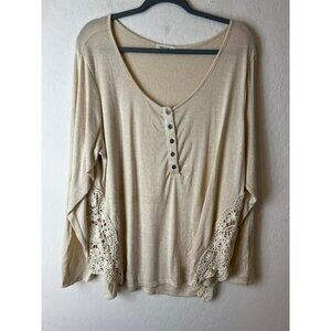 Paper + Tee Oversized Lace Henley Button Front Tunic Tee No Sz Tag - Fits Like O